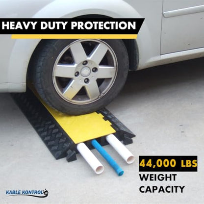 Kable Kontrol Atlas Heavy Duty Cable Protector Ramp - 3 Channel Bulk Wholesale Pallet - 30 Pcs - 36” Long Black & Yellow – 44000 Lbs Capacity - Rubber Speed Bump Wire Protector Cord Cover – CP9986 - size: 3 Channel - 36" - 30 Units