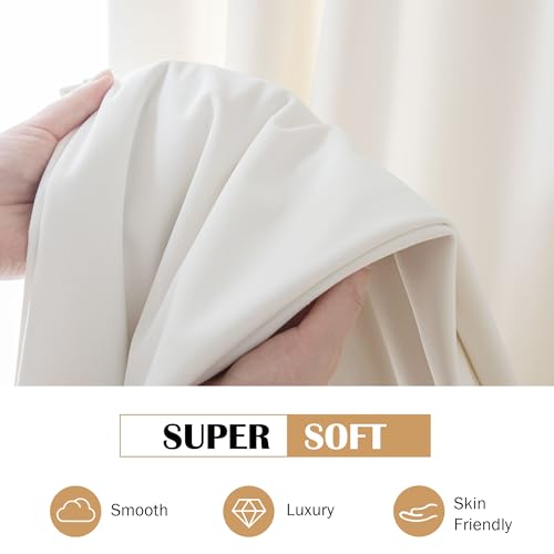 Beauoop Cream Velvet Curtains for Bedroom Living Room 52x90 2 Panels - color: Cream, size: 52"W x 90"L (Pack of 2)