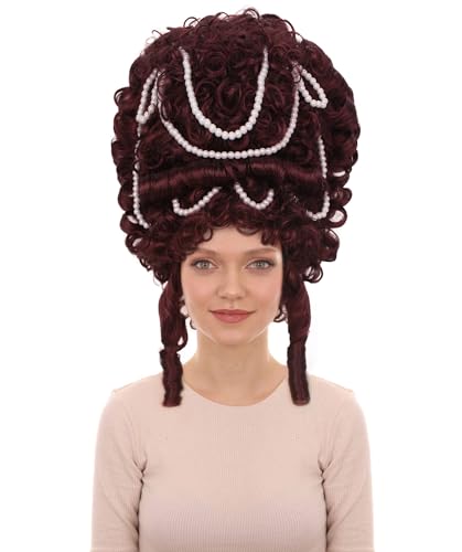 HPO Adult Women's French Queen Beehive Wig, Burgundy Color, Best for Halloween, Flame-retardant Synthetic Fiber - color: Burgundy