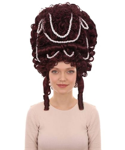 HPO Adult Women's French Queen Beehive Wig, Burgundy Color, Best for Halloween, Flame-retardant Synthetic Fiber - color: Burgundy