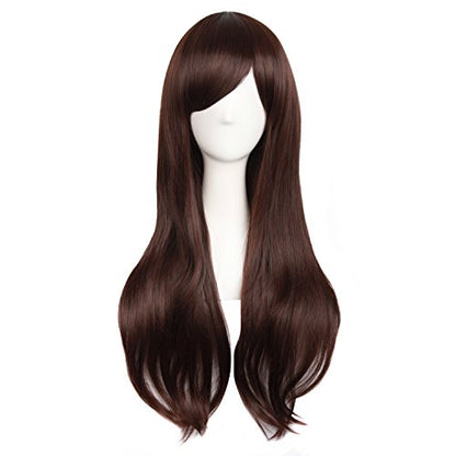 MapofBeauty 28 Inch Long Curly Hair Costume Cosplay Wig, Dark Brown | 70 cm Wig, Women, Side Bangs, Fashion - color: Dark Brown