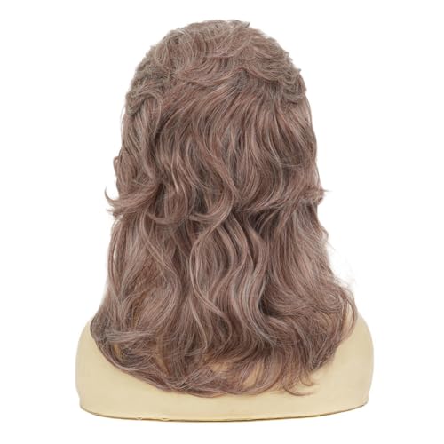 Brown Curly Wigs for Women 80s Rocker Mullet Wig with Bangs Shoulder Length Synthetic Fibre Hair Wig for 70s Party Cosplay Costume Disco Halloween Use - color: Dark Brown