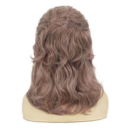 Brown Curly Wigs for Women 80s Rocker Mullet Wig with Bangs Shoulder Length Synthetic Fibre Hair Wig for 70s Party Cosplay Costume Disco Halloween Use - color: Dark Brown