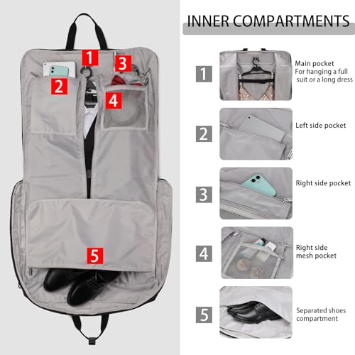 BESMART Garment Bags for Travel, 51" Large Suit Bag for Business Trips | Waterproof,Hangs 3 Suits,Foldable,Wrinkle Free Spacious Luggage Suit Cover,Adjustable Strap,Carry On Flight Approved,Green - color: Green