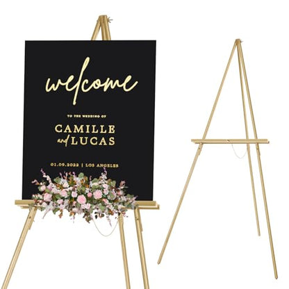 Falling in Art 65" A-Frame Wooden Tripod Easel Stand (Gold) | Display Easel with Adjustable Canvas Holder, Floor Easel for Wedding Signs, Posters, Paintings, Artwork - color: Gold-1 Pack