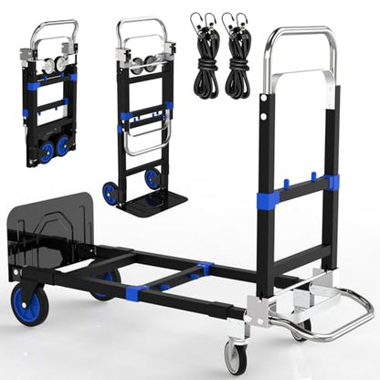 Black Convertible Hand Truck Dolly Cart with 4 Wheels Heavy Duty,500 Lbs Capacity, 2 Straps for Moving Furniture/Appliance/Carton/Warehouse/Office/no Need to Install, Follow Video to Fold - color: Black