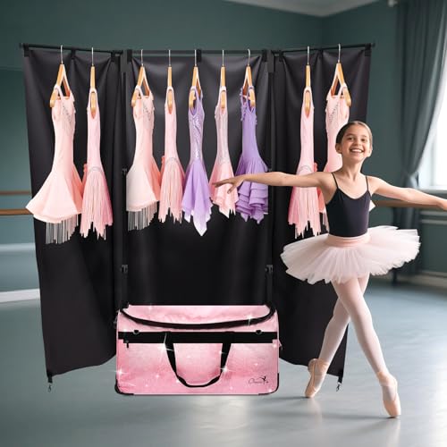 Dance Bag with Garment Rack and Curtain | 28" Sparkling Dance Competition Duffle Bag with Rack & Wheels | Upgraded Stable System | Ideal Rolling Dance Suitcase for Dancer Cheerleader Gymnast Traveler - color: 28" Sparkling Pink