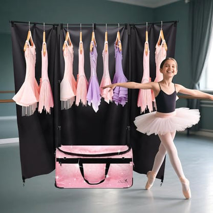Dance Bag with Garment Rack and Curtain | 28" Sparkling Dance Competition Duffle Bag with Rack & Wheels | Upgraded Stable System | Ideal Rolling Dance Suitcase for Dancer Cheerleader Gymnast Traveler - color: 28" Sparkling Pink