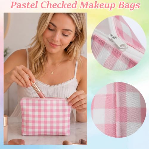 Reginary 12 Pcs Pastel Checkered Makeup Bags Bulk Gingham Cosmetic Bags | Gingham Pouches, Pastel Party Favors, Canvas Zipper Travel Bags, Women Girl Trip Weekend Vacation Bachelorette Party Gifts - style: Pastel Plaid