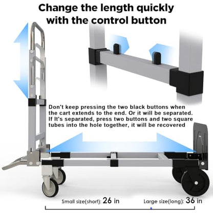 Suzhi Foldable Hand Truck Moving Dolly Cart with 4 Wheels, 500 Lbs Load,2 Straps, Pre-Assembled, Save Room, Easy Folding Dolly for Furniture, Appliances, Boxes, Warehouse & Office Transport - color: Silver