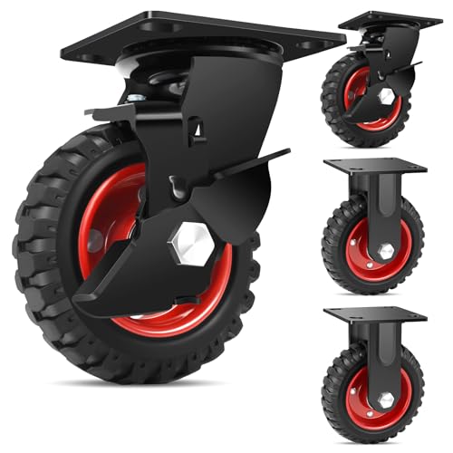 W B D WEIBIDA 5 Inch Heavy Duty Caster Wheels Set of 4, 1080 LBS Outdoor Industrial Wheels Swivel Large Rubber Casters with Brake for Workbench, Dolly, Cart, Trolley, Wagon (2 Brake & 2 Fixed) - size: 5 INCH