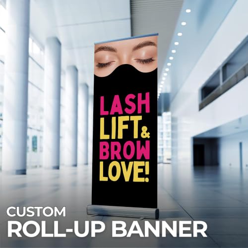 DreamController Lashes & Brows Retractable Stand Banner by DC | 33"x81" Roll-Up Display | Lash Lift Brow Love Vertical Pull-Up Banner for Trade Shows & Events | Made in USA | (Stand Not Included) - color: Lash Lift Brow Love, size: Retractable Banner - 33
