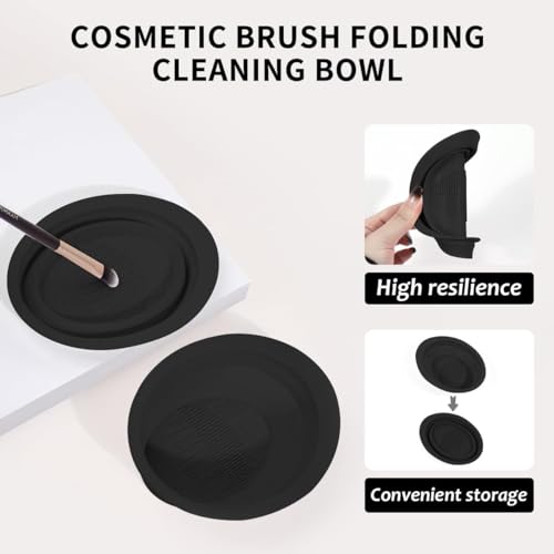 MAANGE 30pcs Professional Makeup Brush Set With Velvet Bag&5pcs Beauty Blender&2pcs Makeup Remover Puff&5pcs Triangle Powder Puff&3pcs Mini Thumb Puff&Toiletry Bag&2pcs Cleaning Mat (Blacksliver) - color: 49pcs-Blacksliver