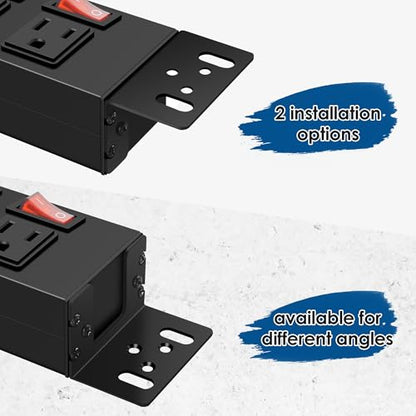 Jgstkcity Rack Mount PDU Power Strips,8 Outlet Surge Protector,Individual Switches,1.5U Rackmount Server Racks,14AWG Heavy Duty Extension Cord,15A 125V 1875W (Standard Power Cord, 12 FT Cable) - size: 12 FT Cable
