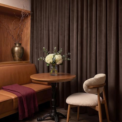 RYB HOME Chestnut Velvet Blackout Curtains 84 inches Long for Bedroom | Thermal Insulated, Room Darkening, UV Privacy Block, With Hook Belt, Back Tab, Living Dining Room, W52 x L84, 2 Panels - color: Chestnut, size: 52"W x 84"L (Pack of 2)
