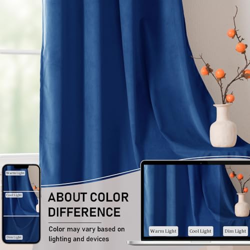 JIUZHEN Blue Velvet Blackout Curtains 42W x 63L 2 Panels with Tiebacks - color: Blue, size: 42"W x 63"L (Pack of 2)
