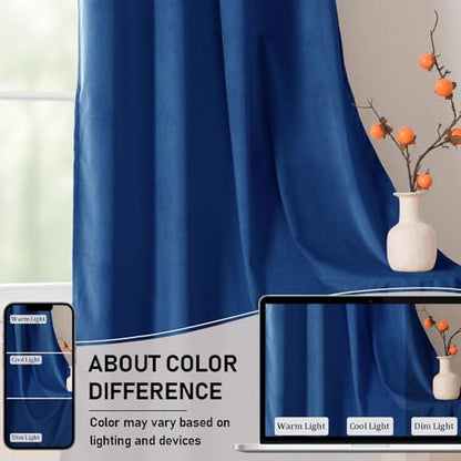 JIUZHEN Blue Velvet Blackout Curtains 42W x 63L 2 Panels with Tiebacks - color: Blue, size: 42"W x 63"L (Pack of 2)