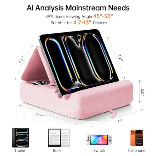 Tablet Pillow Stand with Storage, Foldable iPad Holder for Lep, Bed, Sofa, and Desk - Soft Pad Dock with Pocket and Stylus Mount Compatible with 4-13" iPad Pro/Air/Mini, Galaxy Tab, Kindle - color: Pink01