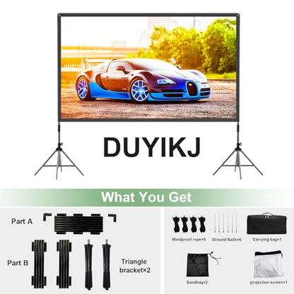 Projector Screen with Stand,DUYIKJ 100 inch Portable Outdoor Indoor Projector Screen Rear Front Projection Screen Lightweight Movie Screen16:9 4K HD with Four-Legged Frame Carry Bag for Home Theater