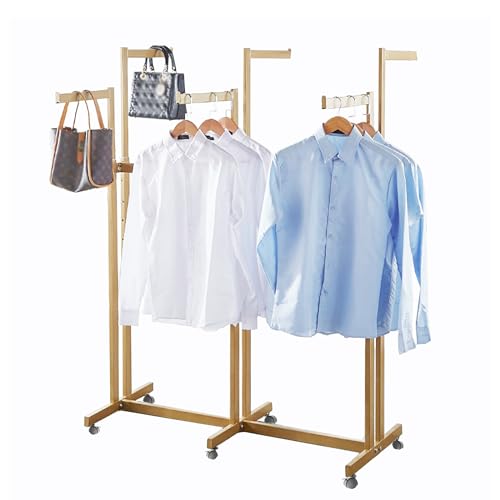 Floor Standing Metal Garment Rack - Heavy Retail Display Racks With Wheels | 6 Arms Clothing Rack, Square Tubing Portable Shirt Racks, Merchandise Display For Hanging Clothes (Gold) - color: Gold