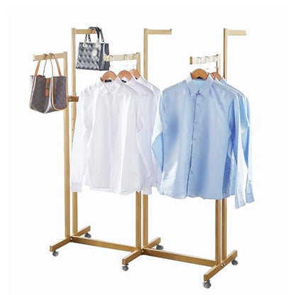 Floor Standing Metal Garment Rack - Heavy Retail Display Racks With Wheels | 6 Arms Clothing Rack, Square Tubing Portable Shirt Racks, Merchandise Display For Hanging Clothes (Gold) - color: Gold