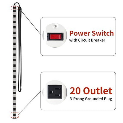 20 Outlet Heavy Duty Metal Socket Power Strip,15-Foot Long Extension Cord with Circuit Breaker. Mounting Brackets Included,Workshop/Industrial use,ETL Certified - size: 127cm