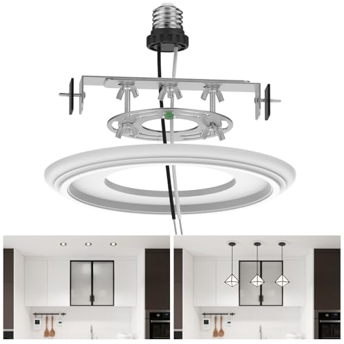 Recessed to Pendant Light Converter Kit - 6 Inch Can Light Conversion, Includes E26 Socket, Mounting Bracket, Round Ceiling Plate & 3D White Cover - color: white-1pc