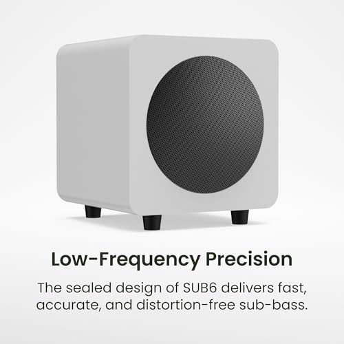 Kanto SUB6 Sealed Powered Subwoofer with 6” Woofer (Matte White & White Grille) - style: Matte White with White Grill