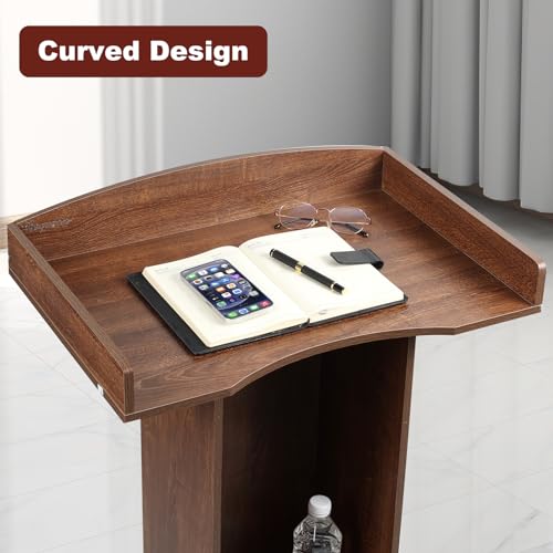 Podium Stand for Lectern Presentation Church Classroom, Pulpit with Wooden Heavy Base, Oak Podium for Lecture, Wedding Speech - color: Oak