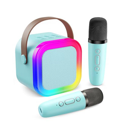 Karaoke Machine for Kids Adults, Mini Karaoke Machine with 2 Wireless Microphones, Portable Bluetooth Speaker with Voice Changing Effects & LED Lights, Best Gifts Toys for Girls and Boys - color: BLue