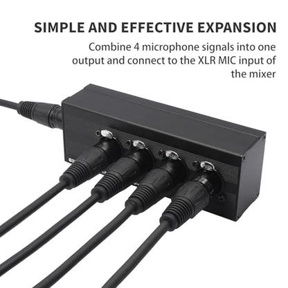 3 Pin XLR 1 Male to 4 Female Splitter,4WAY XLR Four-Input and one-Output Parallel Connection Adapter,Four Microphone inputs Converted to one Output,4 in to 1 Out Aduio Splitter - color: 1 Male to 4 Female Adapter