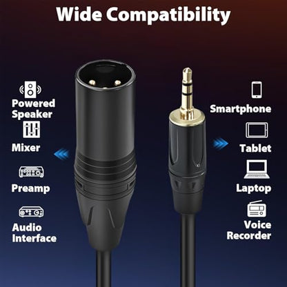 Cyberguys! 3.5mm to XLR Cable, 1/8 to XLR Male Audio Cord, 3ft | TRS Jack Connector, Nickel-Plated with PVC Jacket, Balanced Cable for Mixer, Speaker, Microphone, Sound Card, Studio - size: 3ft