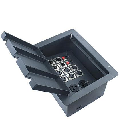 FBL12+AC Recessed Floor Box With 6 XLR Female, 2 XLR Male, 2 Ethernet, 2 TRS + Duplex AC (Pre-wired: 10' Wires) - color: Pre-wired: 10' Wires