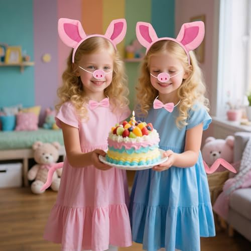 4 Pieces Pig Costume Set Pink Pig Costume Accessories Pig Ears Headband and Tail Nose Bow Tie Pig Animal Cosplay Accessory Set for Halloween Christmas Cosplay Animal Dress Up