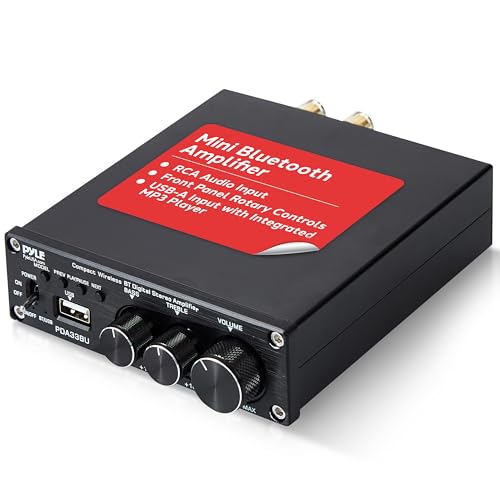 Pyle 2.1 CH Wireless Stereo Power Amplifier - 200W Bluetooth Mini Amp with USB Player, RCA Input, Subwoofer Output, Bass and Treble Control, Compact Audio Streaming Amp - color: 200 Watt w/ USB