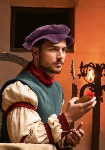 FURPHI Medieval Tudor Flat Cap Faux Suede Beret Hat Renaissance Festival Costume Accessories for Men Women - color: Purple