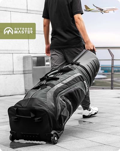 OutdoorMaster Golf Travel Bags for Airlines with Wheels and Hard Case Top | Protect Golf Clubs, 1680D Nylon Waterproof Fabric, Compact Folding, Accessories Compartment, Easy to Maneuver - color: Grey