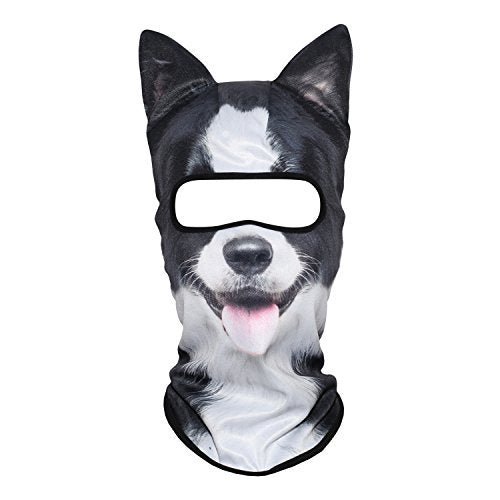 WTACTFUL 3D Animal Ears Balaclava, Breathable Face Mask for Halloween | Stand-Up Ears, Windproof Dustproof, Quick-Dry, No Fade Print, Soft, for Music Festivals Raves Ski Snowboard Moto Party - color: Border Collie Meb-23