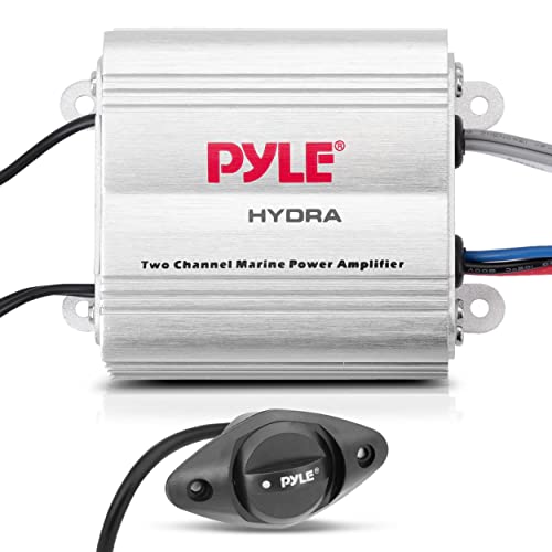 Pyle Hydra Marine Amplifier - Upgraded Elite Series 400 Watt 2 Channel Micro Amplifier - Waterproof, GAIN Level Controls, RCA Stereo Input, 3.5mm Jack & Volume Control (PLMRMP1A) - color: White