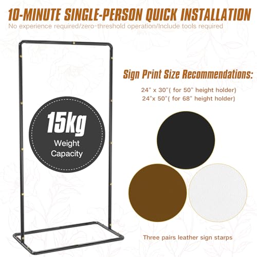Blcak Wedding Sign Holder Adjustable Welcome to Our Wedding Sign Stand 68”x31”x 20”,Heavy Duty Easel Stand for Sign Include 6 Sign Hanging Straps &1 Storage Bag&Ground Stakes for Signs and Posters - color: black