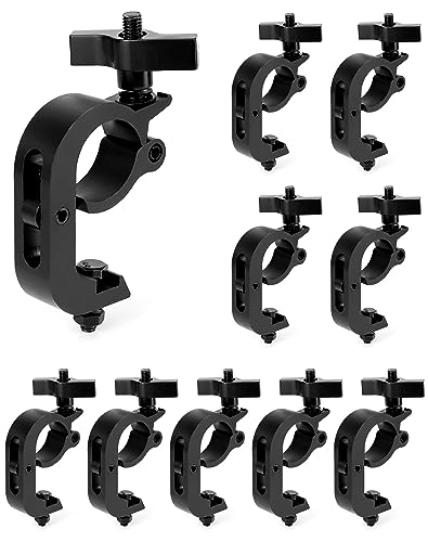 QWORK Heavy Duty Truss Clamp Stage Light Trigger Clamp, 10 Pack 330 lb. Aluminum Fixture, DJ Light Clips Fits 1.77-2.0 in. Trusses, for Par Light Moving Head Beam Stage Light, Black