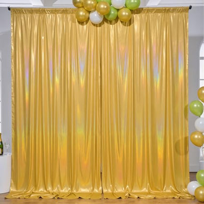 10x10ft Gold Sequin Backdrop Curtains Wedding Party Glitter Curtain Backdrop Fabric Shimmer Drapes Backdrop Bridal Baby Shower Birthday Christmas Photoshoot Background Photography 5x10FT，2 Panels - color: Sequin Gold, size: 10ft X 10ft(2 Panels 5ft X 10ft