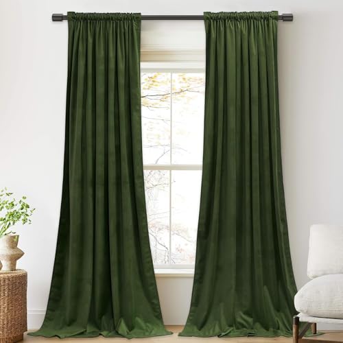 Benedeco Moss Green Velvet Blackout Curtains 52x84 Inch | Elegant Room Darkening Thermal Insulated Energy Saving Noise Reducing Velvet Window Drapes for Living Room, Bedroom - color: Moss Green, size: 52"W x 84"L (Pack of 2)