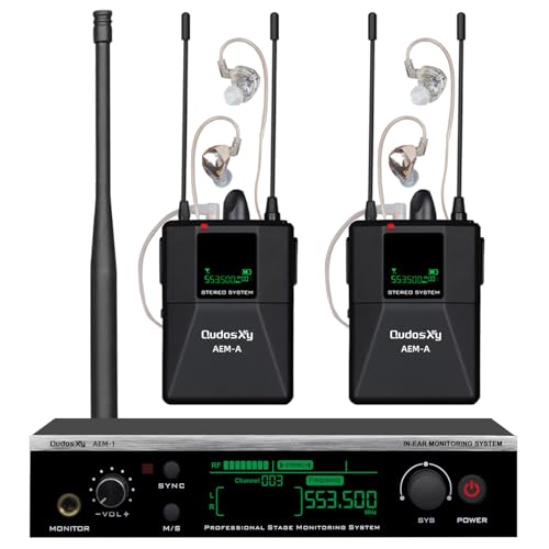 UHF Wireless in Ear Monitor System - Dual Channel Stereo IEM System with 2 Bodypack Receivers for Stage Performance, Studio Recording & Band Monitoring（Dual Channel 2 Bodypack