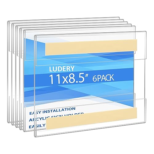 Acrylic Sign Holder 8.5 x 11 Inches Horizontal,Clear Plastic Wall Wall Frame Poster Paper Holder with Double Sided Tape for Office, Home, Store, Restaurant-No Drilling (6 Pack)