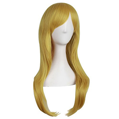 MapofBeauty 28 Inch Long Curly Hair Costume Cosplay Wig, Gold/Yellow | 70 cm Wig, Women, Side Bangs, Fashion - color: Gold/Yellow
