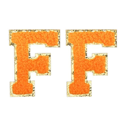 MECCANIXITY Chenille Letter Patches 2.2" Self Adhesive Alphabet F Stick on Embroidered Patch Sew on Letter Stickers Applique for Repairing Clothing Jeans Shoes Hats DIY(Orange, Pack of 2) - style: Letter-F