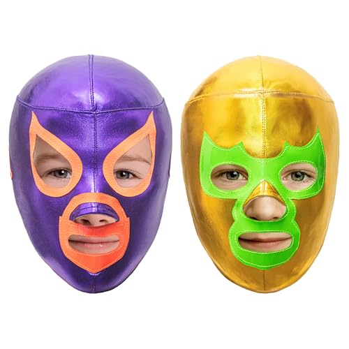 Kids Lucha Libre Wrestling Masks (Youth 2Pack) | Authentic Mexican Luchador Wrestling Masks for Children | Pro-Fit with Adjustable Rear Laces | Made in Mexico | Perfect for Boys & Girls