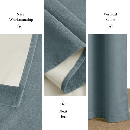 NICETOWN Stone Blue Velvet 100% Blackout Curtains 96 inch Long 2 Panels, 52 X 96 Energy Saving UV Protection Sun Blocking Window Treatments & Drapes for Bedroom Living Room and Nursery, 8 feet Length - color: 100% Blackout - Stone Blue, size: 52"W x 96"L