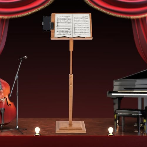 Sheet Music Stand & Desktop Book Stand with Phone Holder, Rotatable Music Book Holder Stand,Wooden Portable Sheet Music Table Stand Height Adjustable from 39.4-51.2in with Book Stand Support - color: 39.4-51.2in